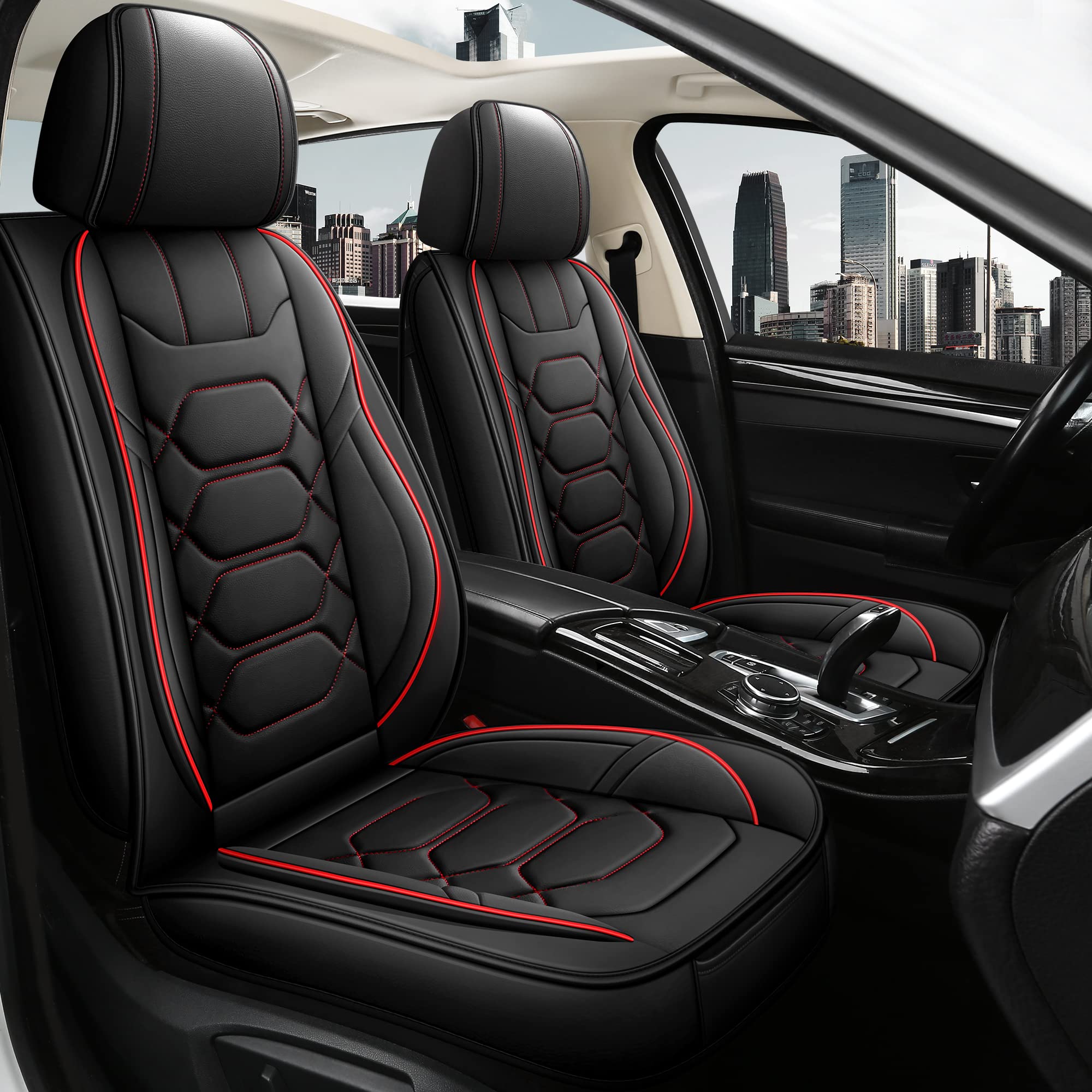 Premium Faux Leather Car Seat Covers Full Set - Waterproof, Non-Slip Universal Fit for Sedans, Trucks & SUVs (Black/Red) | Perfect for Daily Commute, Road Trips & Protecting Your Vehicle Interior