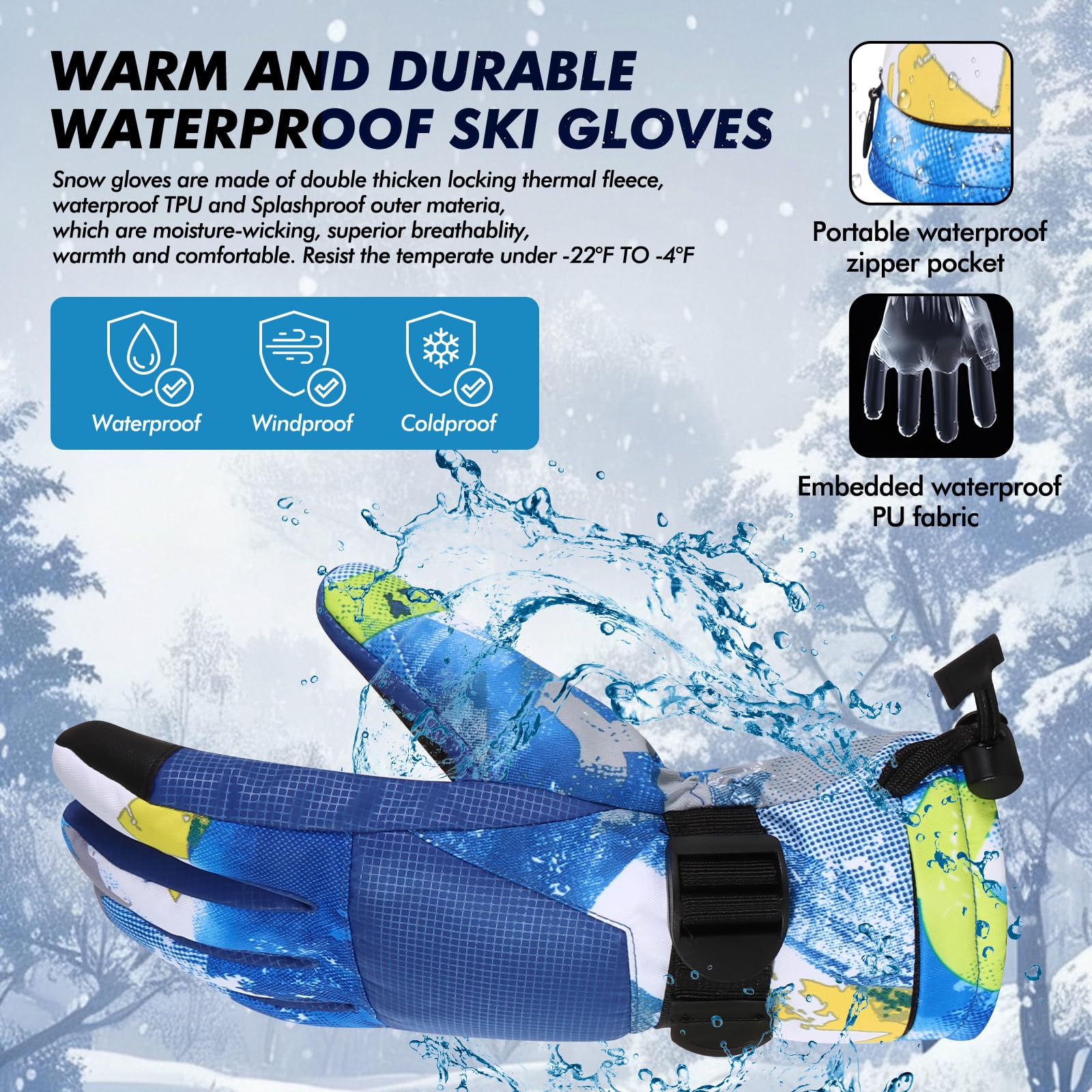 **Waterproof Ski Gloves for Men & Women - Warm Winter Snow Gloves for Skiing, Snowboarding & Outdoor Activities - Breathable Cold Weather Gloves for Extreme Conditions**