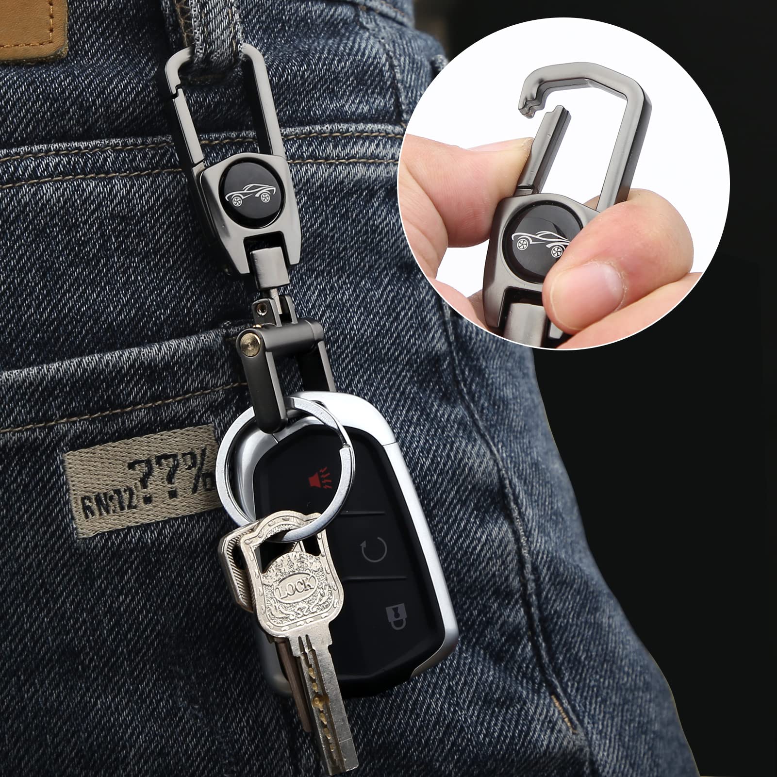 Durable Metal Car Key Fob Keychain with 2 Detachable Key Rings - Heavy Duty Key Holder Clip for Men & Women - Perfect for Car Keys, House Keys & Everyday Carry Accessories