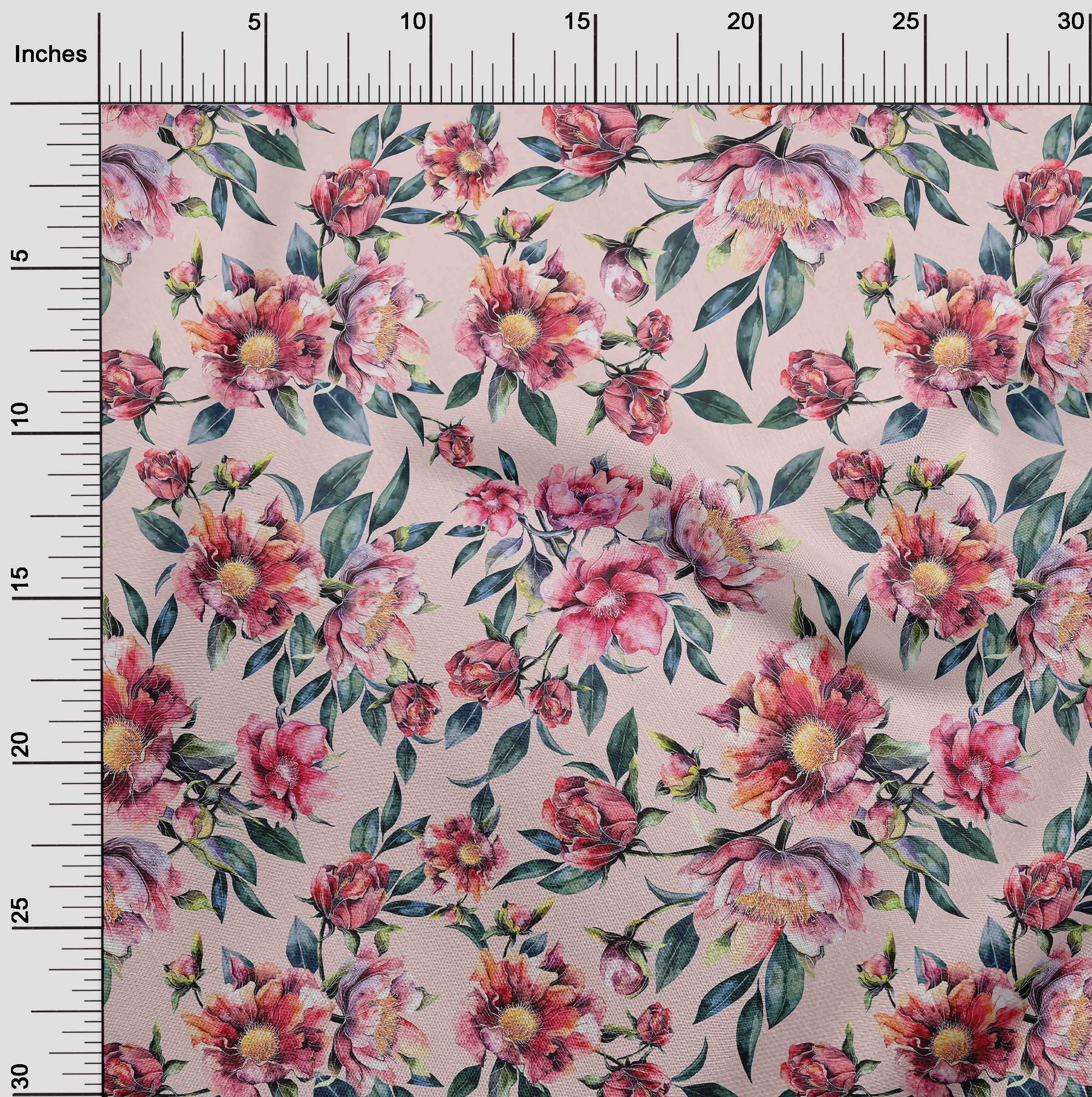 oneOone Rayon Light Pink Floral Print Fabric by The Yard - 56 Inch Wide Soft Draping Dress Material for Summer Dresses, Skirts & DIY Sewing Projects