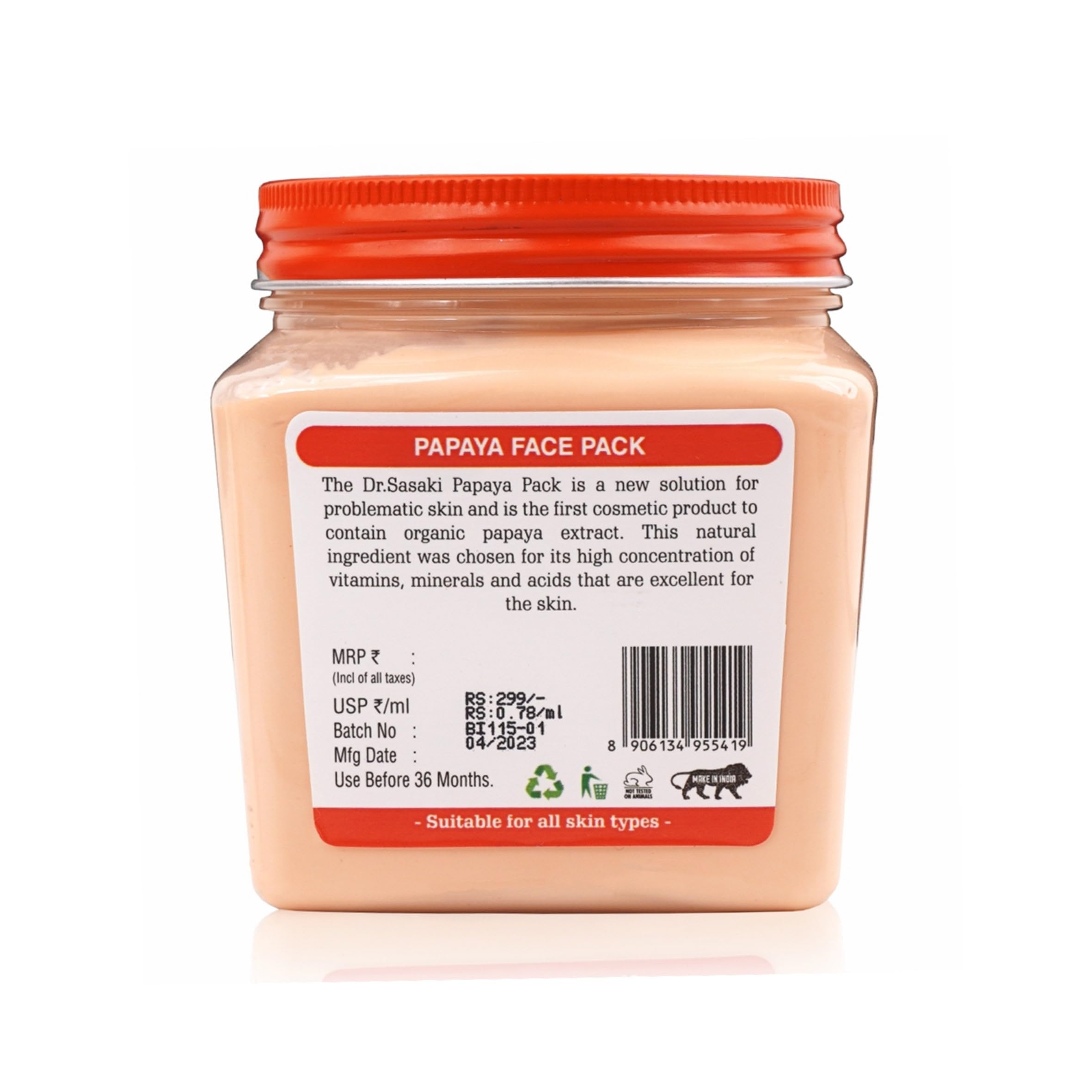 Dr. Sasaki Complete Skin Care Papaya Face & Body Pack - 380ml for Brightening, Exfoliating & Hydrating - Perfect for Daily Skincare Routine & Spa Treatments