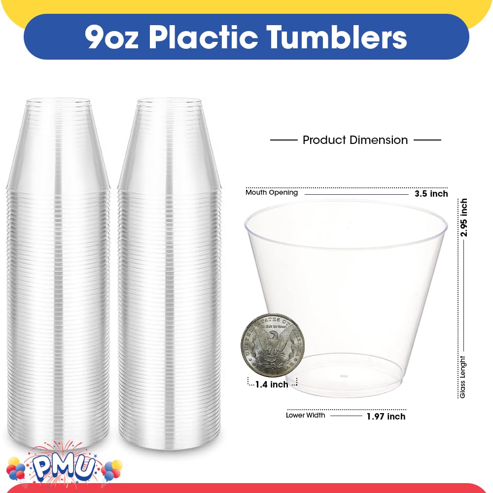 PMU 9 oz Clear Heavy Duty Plastic Tumblers - BPA Free Disposable Drinking Glasses for Parties, Events & Restaurants - Old Fashioned Cup Set (Pack of 600) - Perfect for Cocktails, Iced Coffee & Beverage Service