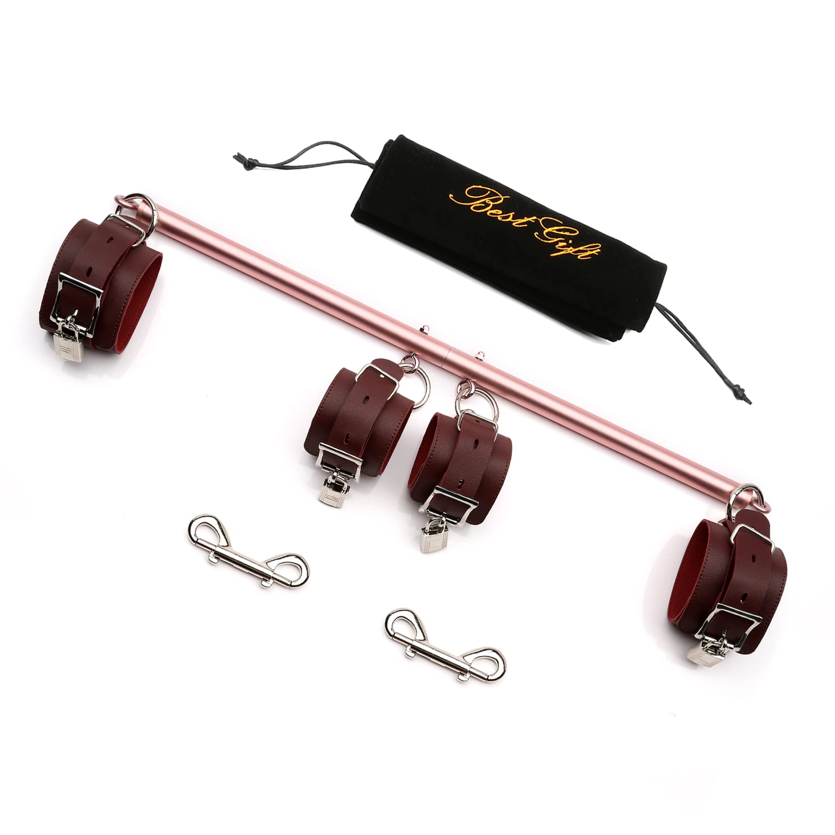 TMEOIIPY Adjustable Pilates Bar with 4 Red Straps - Rose Gold Stainless Steel Spreader Bar for Stretching, Fitness Training & Home Workouts - Perfect for Pilates, Yoga & Physical Therapy Exercises