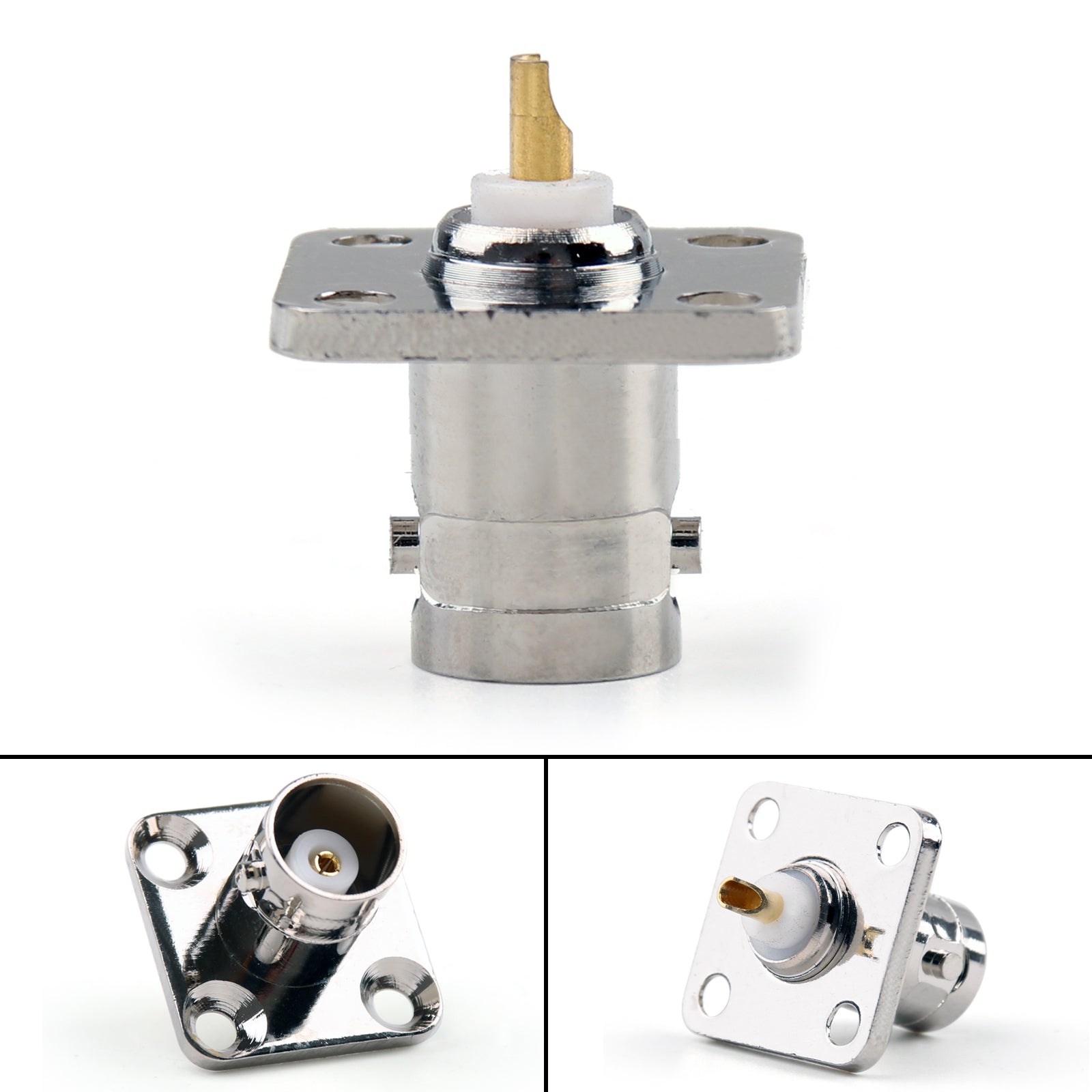10X BNC Female Connector Jack - 4 Hole 18.5mm Flange Panel Mount Solder Straight - for CCTV Security Cameras, Video Surveillance Systems & RF Applications