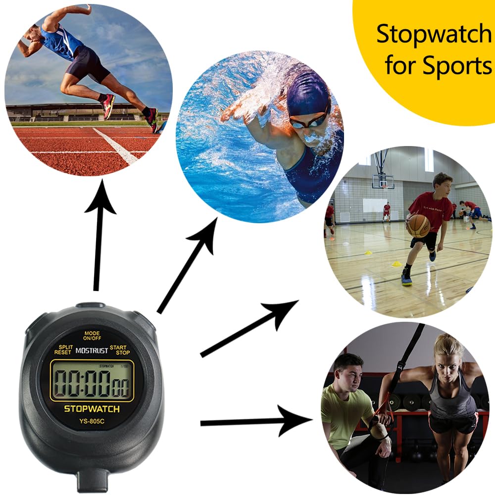 Digital Stopwatch Timer with Single Lap & Countdown Function - On/Off Switch, Includes AAA Battery - Perfect for Kids, Students, Coaches in Sports & Classroom Activities (Yellow)
