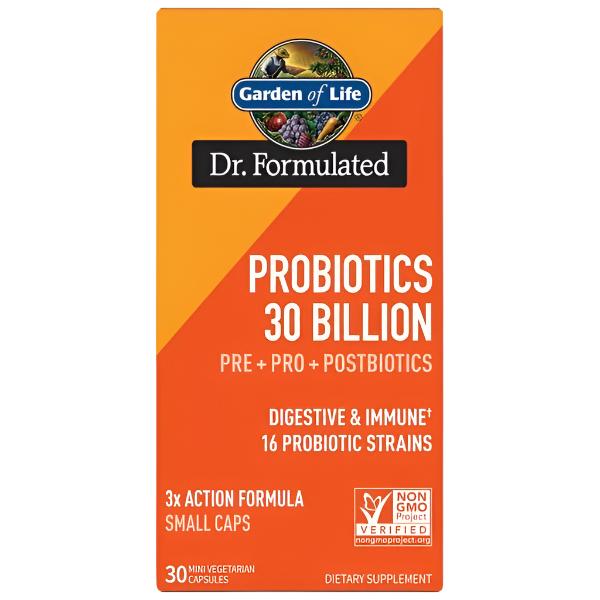 Dr. Formulated Probiotics 30 Billion CFU - 30 Mini Veggie Capsules for Digestive & Immune Support - Daily Gut Health Supplement for Men & Women