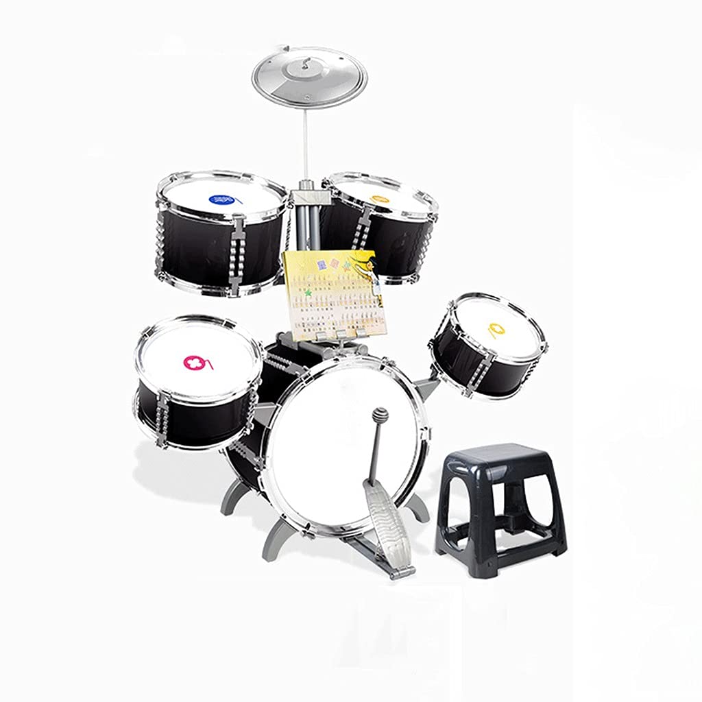 KongLchonyin Kids Drum Set - Toddler Drum Kit with Stand, Cymbals & Stool - Black Jazz Drums for Boys & Girls Ages 3-6 | Perfect for Birthday Gifts, Music Class & Early Childhood Development