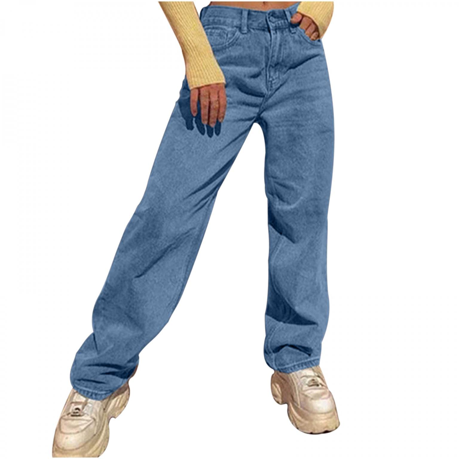Women's Patchwork Destroyed Raw Hem Ripped Hole Denim Pants - Baggy Bell Bottom Jeans for Casual Outfits & Streetwear Fashion