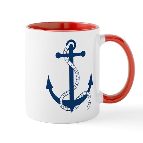 White/Red Inside - Anchor Anker Ship Schiff Harbour Hafen Sailing Mug