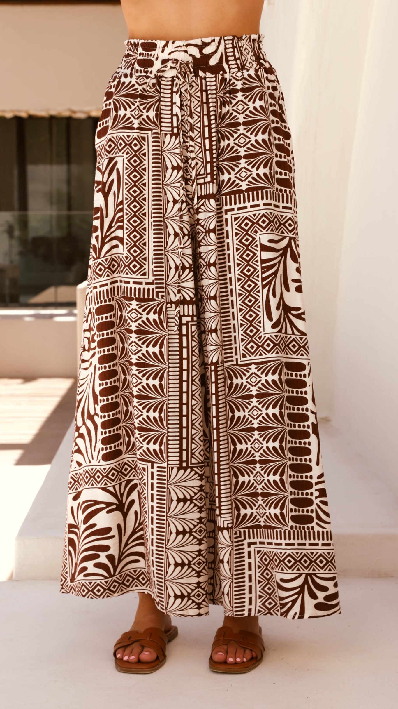 Lysandra Women's Brown Geometric Print Pants - Stylish & Comfortable for Casual Wear, Office, and Travel