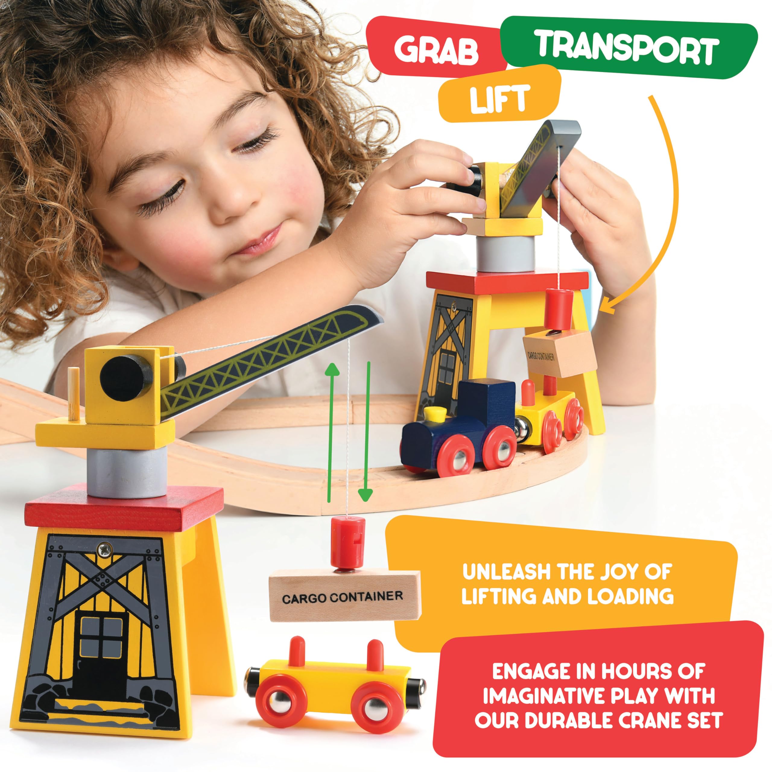 Play22 Wooden Train Set for Toddlers - 38 Piece Wooden Railway Track with Crane, Bridge & Accessories | STEM Learning Toy for Kids Ages 3-4 | Perfect for Birthday Gifts & Indoor Playtime