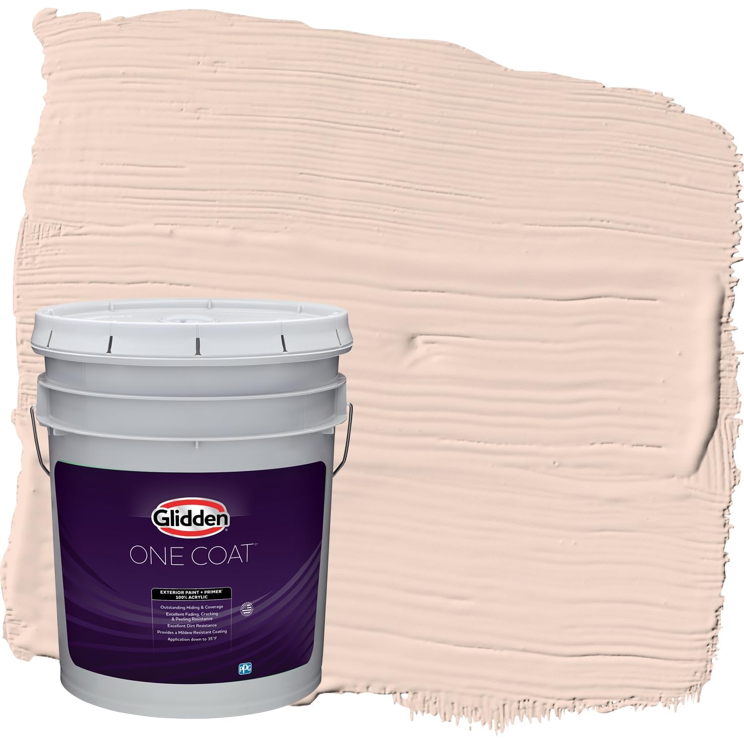 Glidden Exterior Paint and Primer in One - Peach Blush Beige, Flat Finish, 5-Gallon Bucket | One-Coat Coverage for Long-Lasting Protection | Perfect for House Siding, Fences, and Outdoor Wood Surfaces