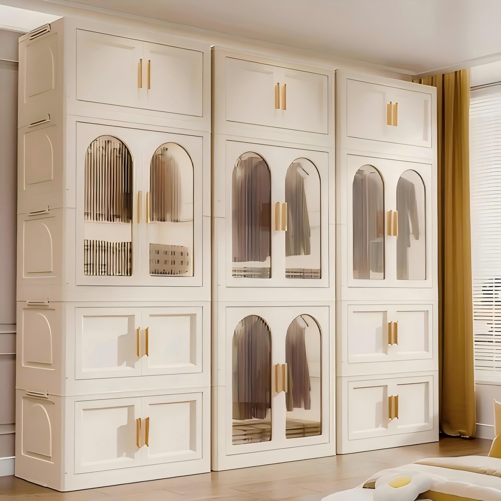 Foldable Storage Bins with Lids & Wheels - Cream White Organizer Box with Doors for Bedroom, Closet & Home Organization (70.87