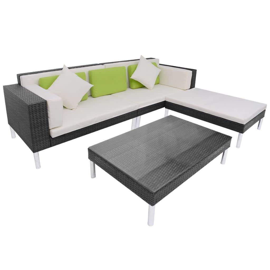 Aisifx 4-Piece Outdoor Patio Furniture Set - Black Poly Rattan Garden Lounge Chairs with Cushions | Perfect for Backyard, Poolside & Balcony Relaxation