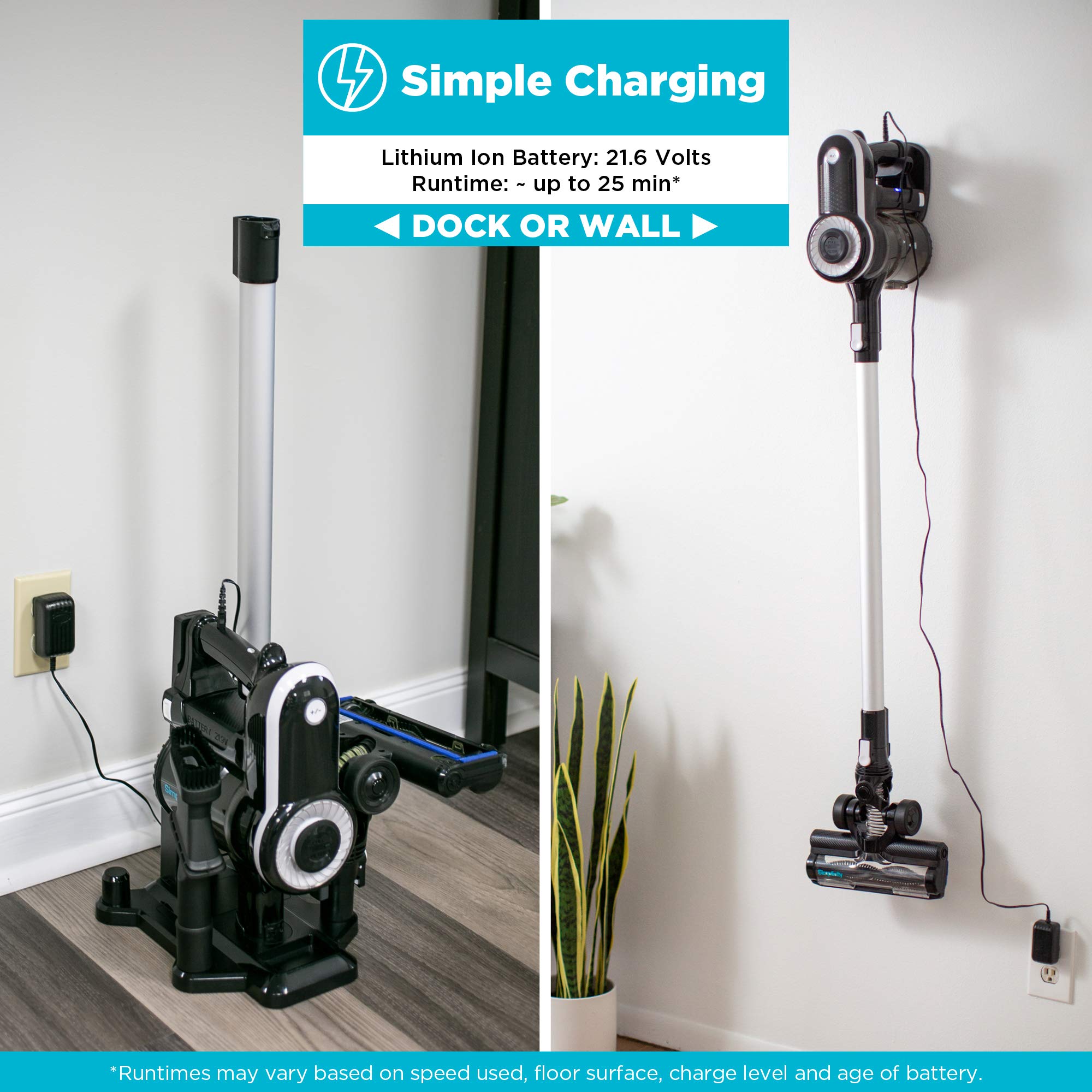 Lightweight Cordless Vacuum Cleaner - Powerful Stick Vacuum for Carpets & Hard Floors - S65S - Perfect for Quick Home Cleaning & Pet Hair Removal