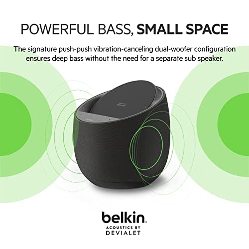 Belkin SoundForm Elite Hi-Fi Smart Speaker with Wireless Charger - Alexa Voice-Controlled Bluetooth Speaker Powered by Devialet Sound Technology - Fast Wireless Charging for iPhone, Samsung Galaxy & More (Black) - Perfect for Home, Office & Outdoor Use