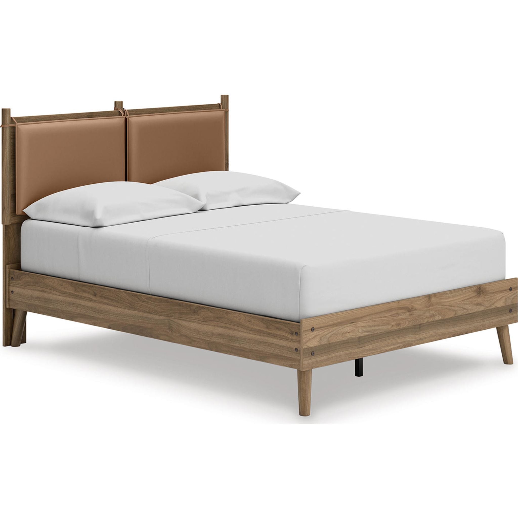Aprilyn Full Platform Bed Frame - Honey Finish, Queen Size, Solid Wood, Modern Minimalist Design for Bedroom, Living Room, or Guest Room