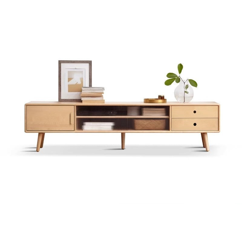 Solid Beech Wood TV Stand - Rustic Forest Style Media Console for Living Room, Bedroom & Home Theater