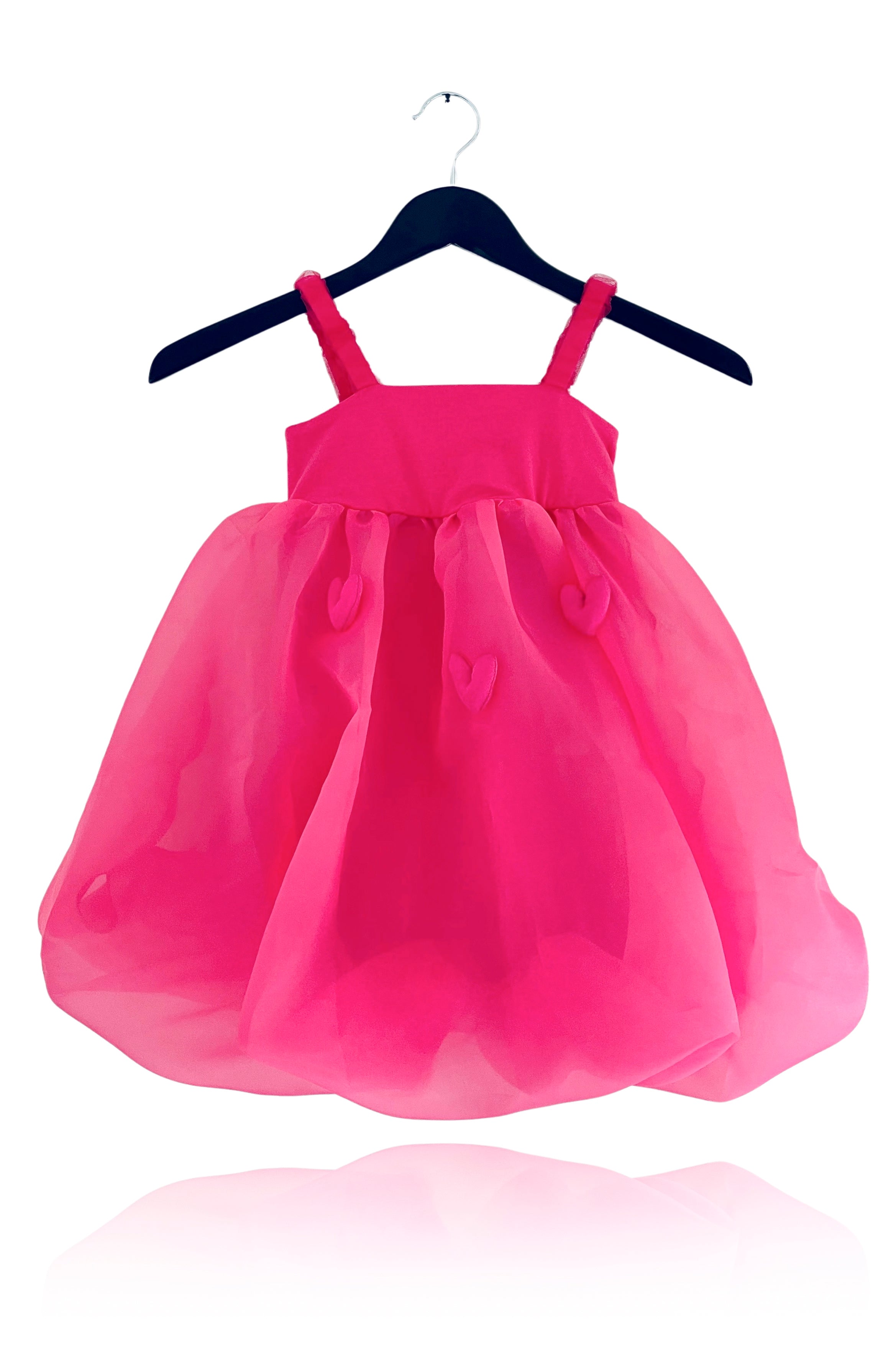 Elegant Hot Pink Satin Organza Heart Puffball Dress for Women - Perfect for Valentine's Day, Prom, Party & Special Occasions