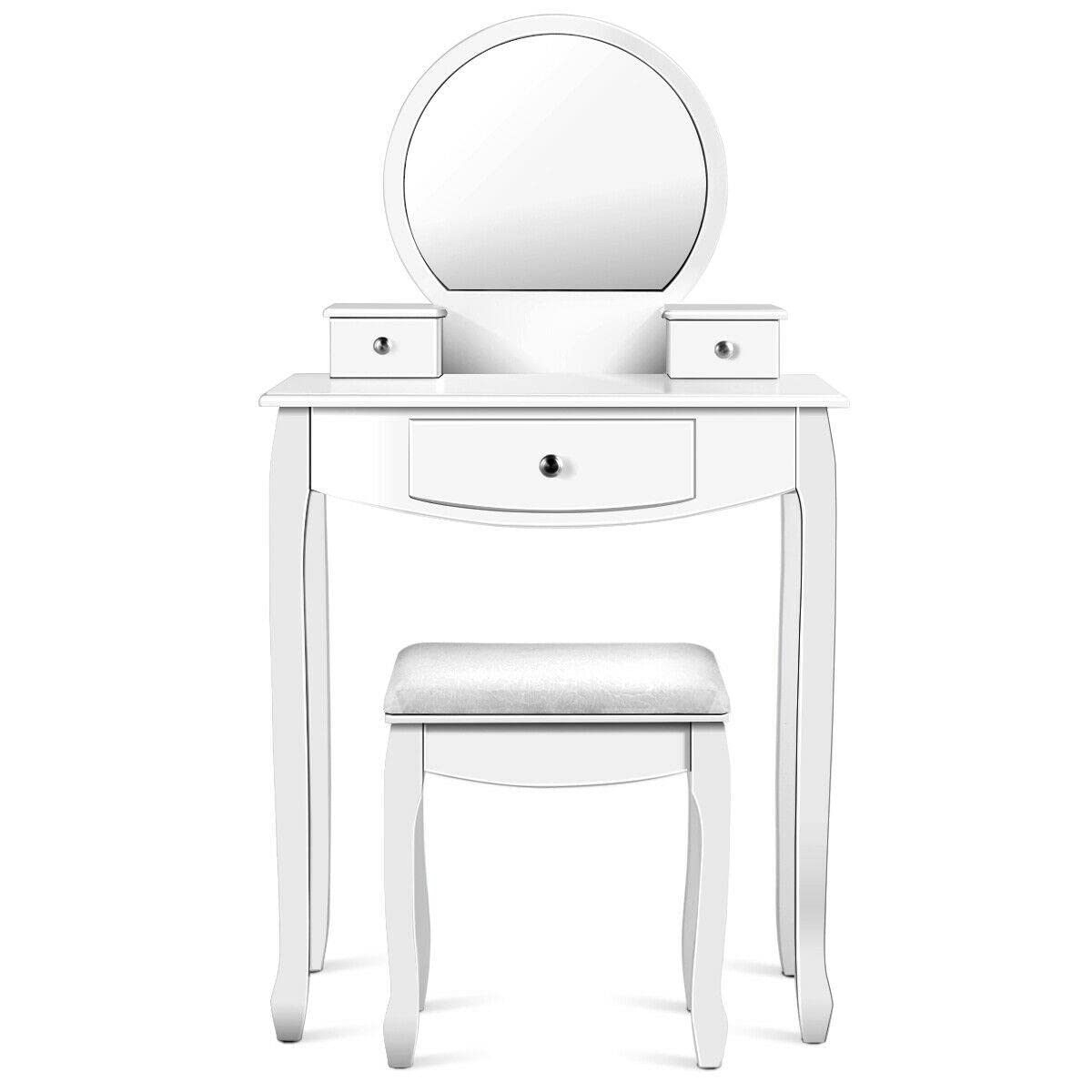 White Vanity Desk with Oval Mirror & 3 Drawers - Makeup Dressing Table, Portable Vanity Set for Bedroom, Perfect for Makeup, Skincare & Jewelry Organization - Ideal for Small Spaces & Home Decor