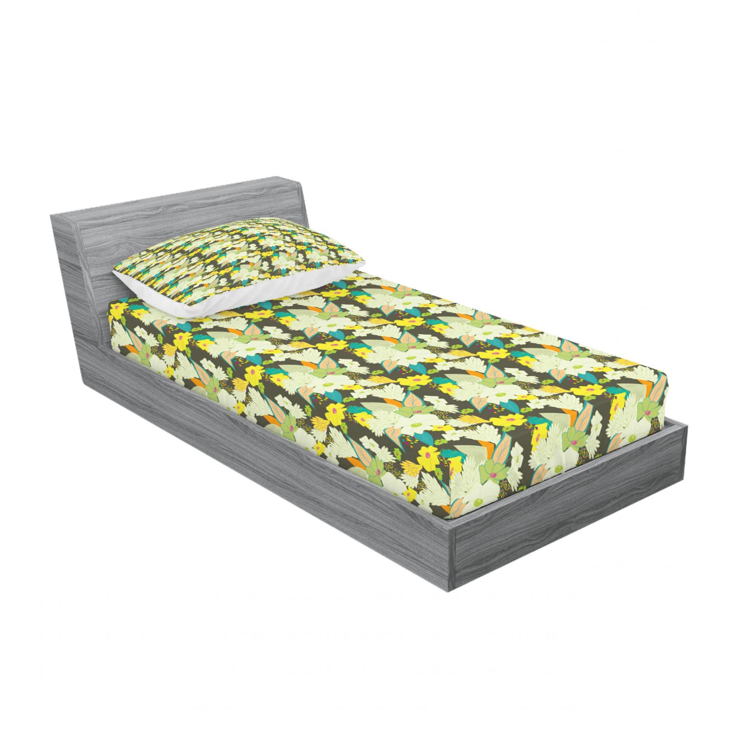 Ambesonne Floral 2-Pack Twin Fitted Sheet & Pillow Sham Set - Vibrant Summer Bloom Pattern, 4-Piece Bedding Decor (2 Fitted Sheets & 2 Pillow Covers) - Perfect for Guest Rooms, Dorm Decor, and Seasonal Bedroom Refresh