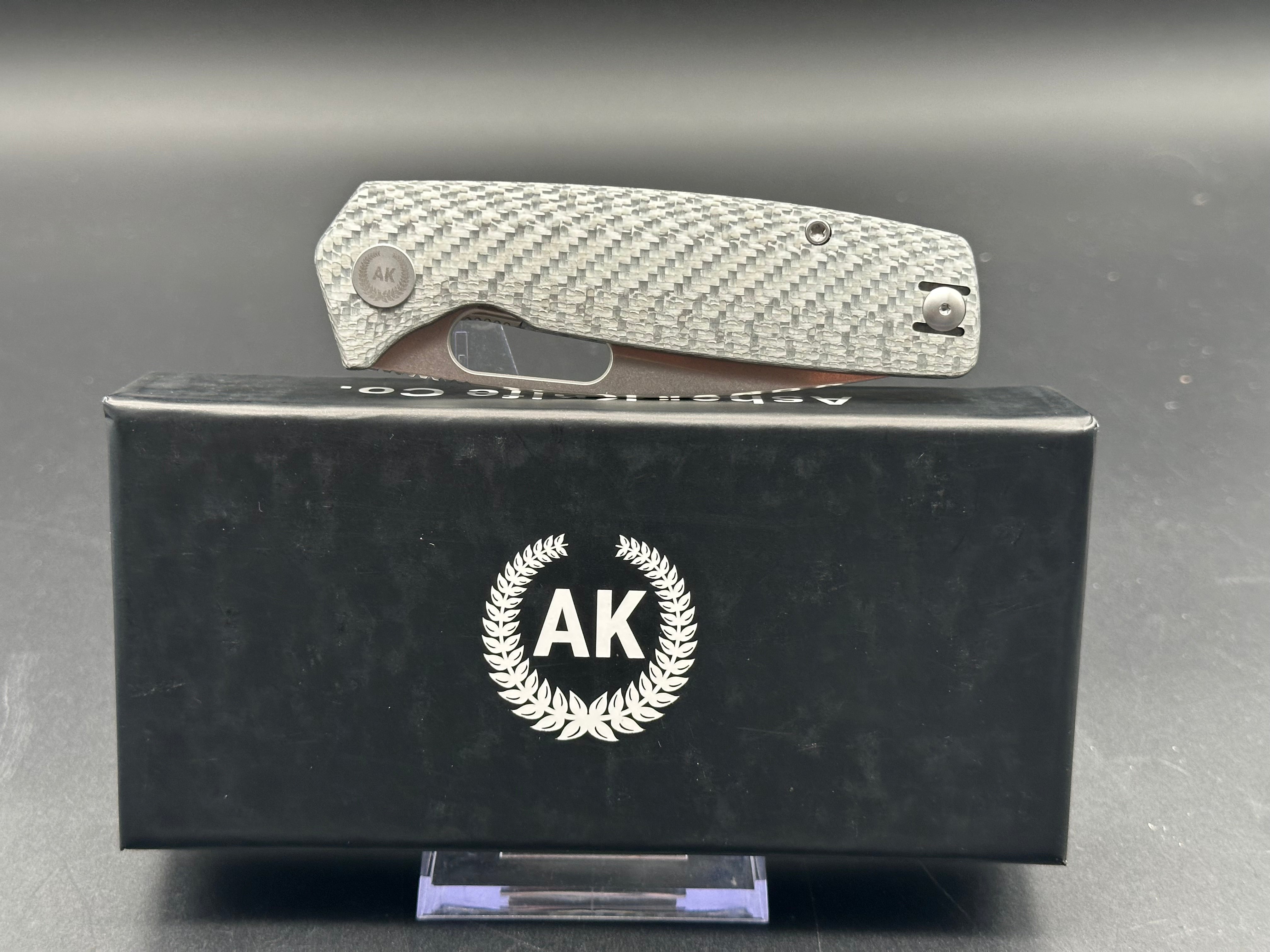 Premium Asher Spiro Silver CF Folding Knife - 3.2