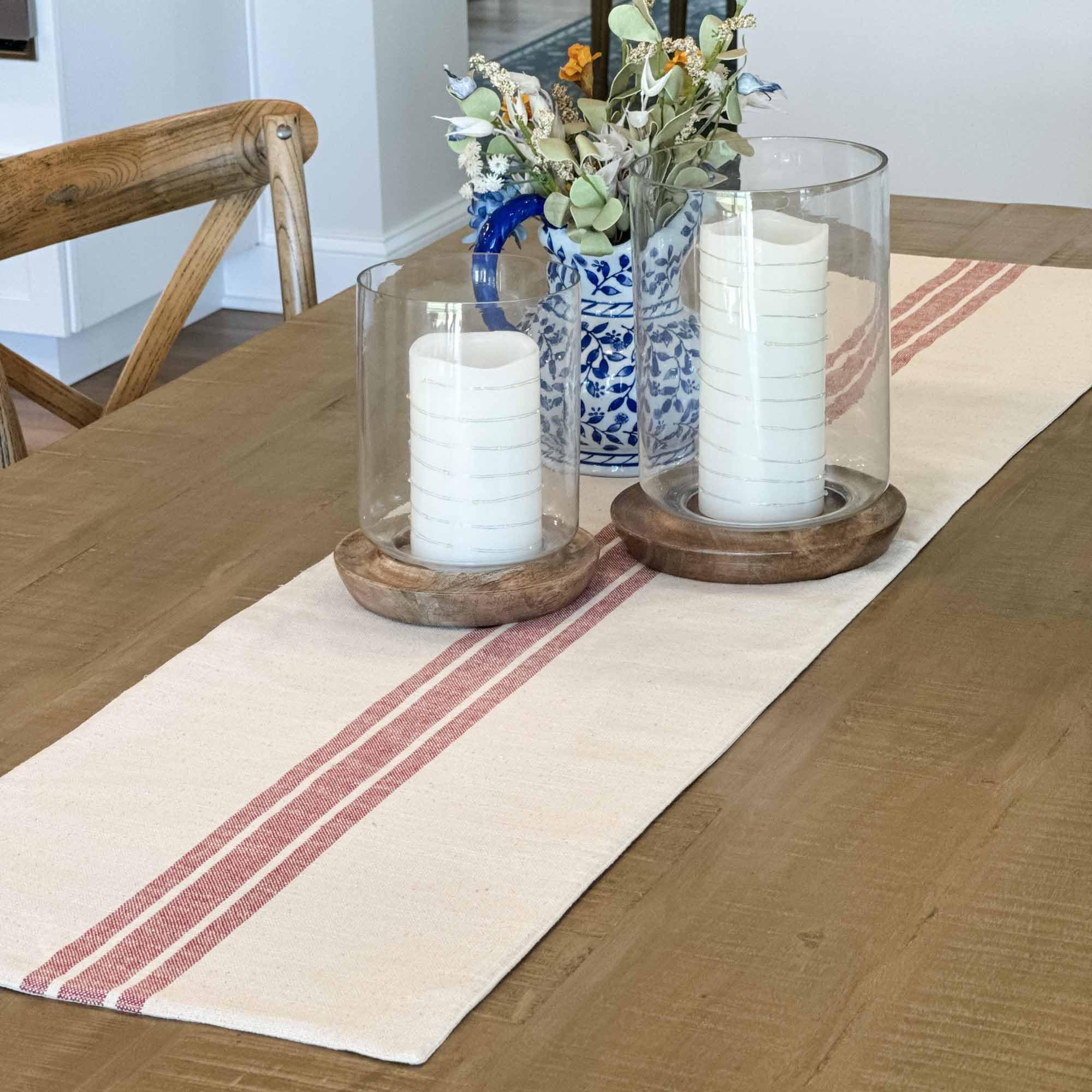 Red and Cream Farmhouse Style Grain Sack Stripe Table Runner 13