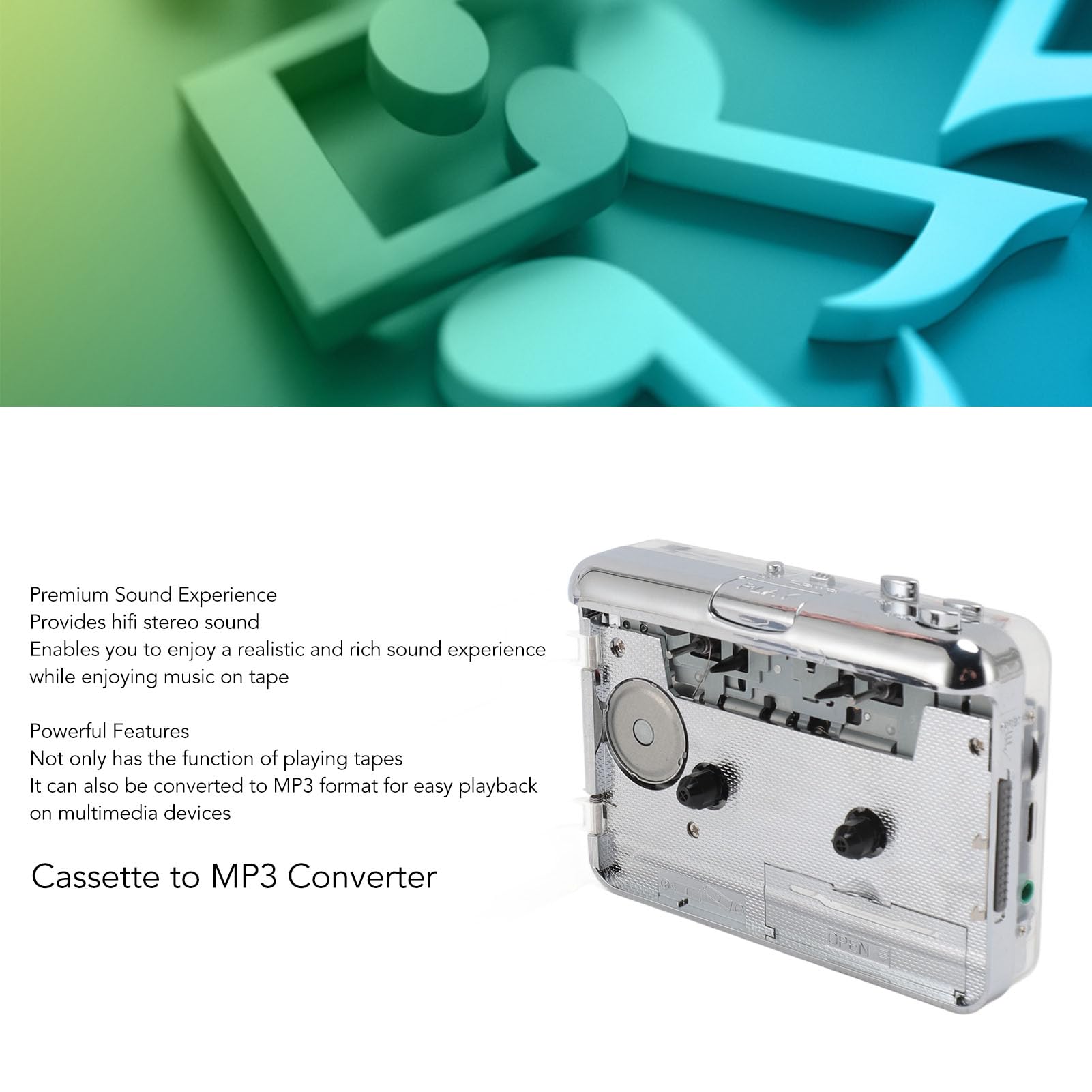 Portable Cassette Tape Player with Stereo Sound & 3.5mm Jack - Convert Cassette to MP3 for Home, Travel & Nostalgic Music Listening