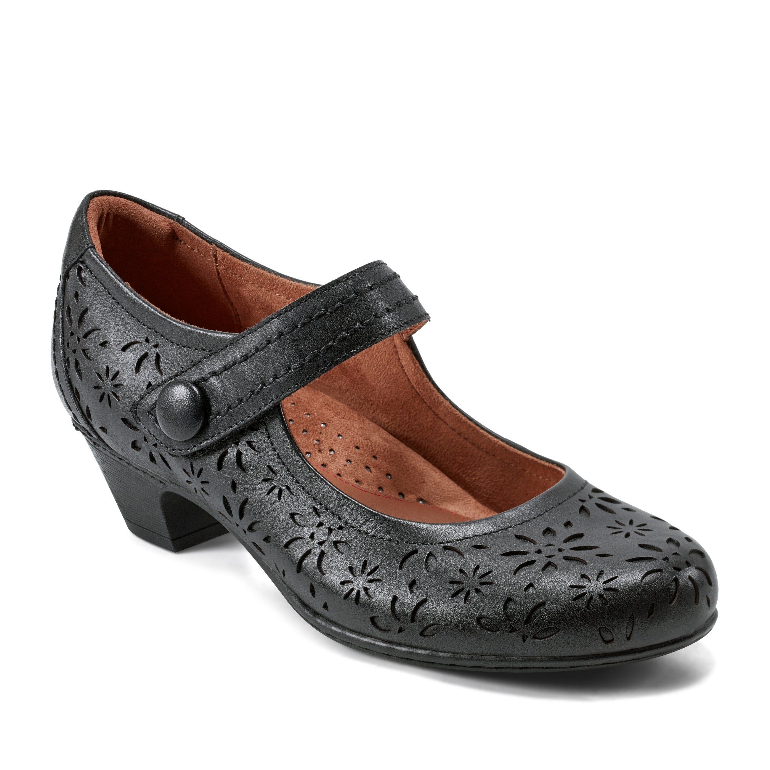 Stylish Women's Alesia Perforated Mary Jane Heel Shoes - Comfortable Low Block Heels for Work, Office & Special Occasions