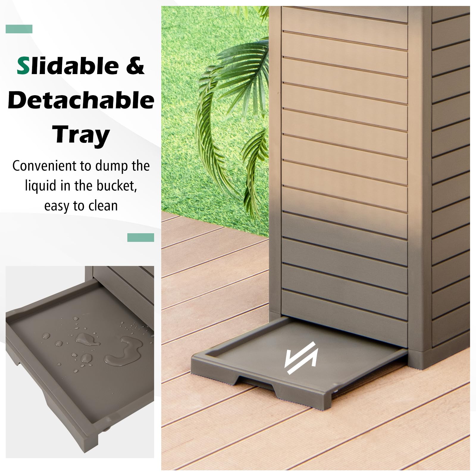 SAFSTAR 31 Gallon Outdoor Trash Can with Lid - Waterproof Large Resin Garbage Bin (16”x16”x34”) for 33-40 Gallon Trash Bags - Slidable Tray Design - Perfect for Patio, Backyard, Deck & Outdoor Spaces - Grey