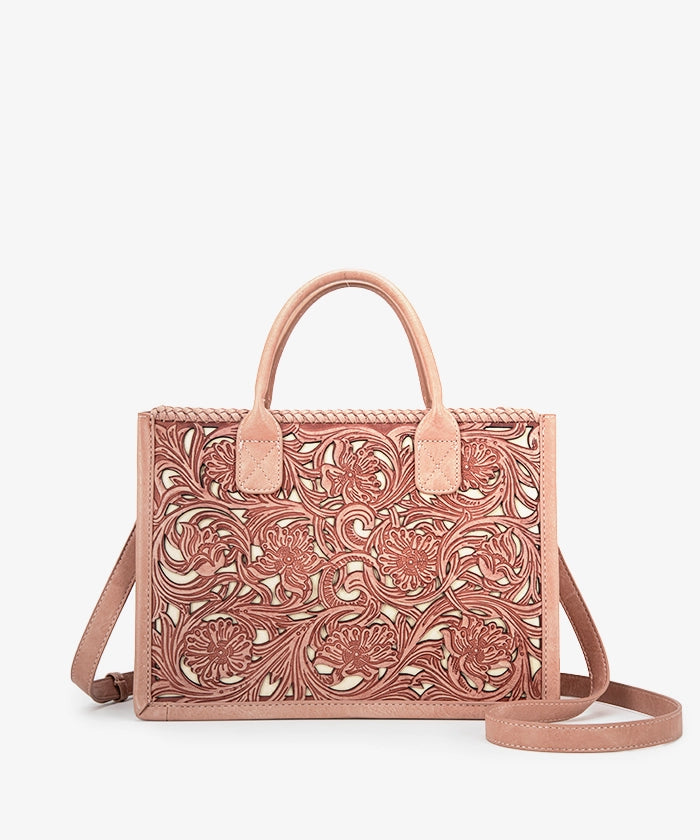 Trinity Ranch Genuine Leather Tooled Tote Bag - Western Style Handbag for Women, Perfect for Work, Travel and Everyday Use