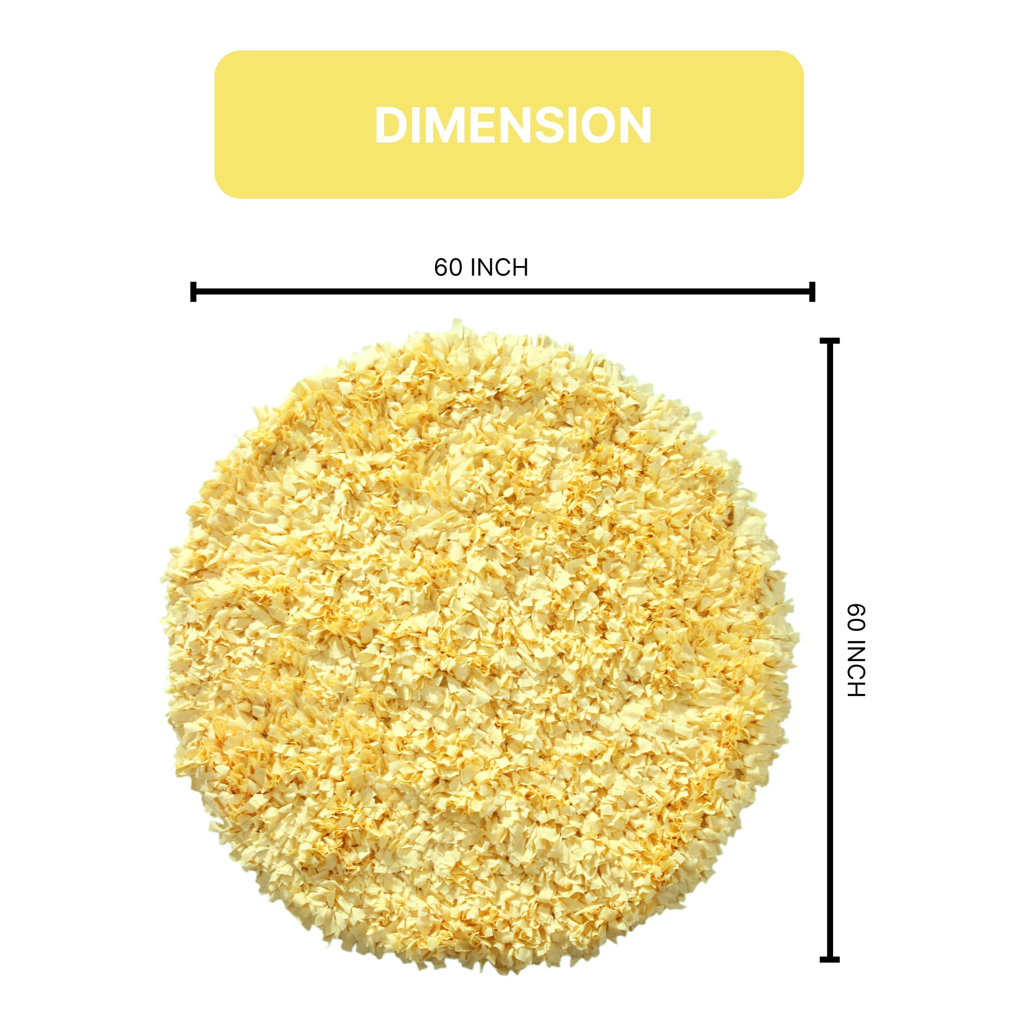 Premium Soft Jersey Shaggy Round Rug - 5' Non-Slip Machine Washable Indoor Carpet for Living Room, Bedroom & Nursery | Foldable Easy-Clean Accent Floor Mat in Yellow | Cozy Home Decor & Kids Play Area Rug
