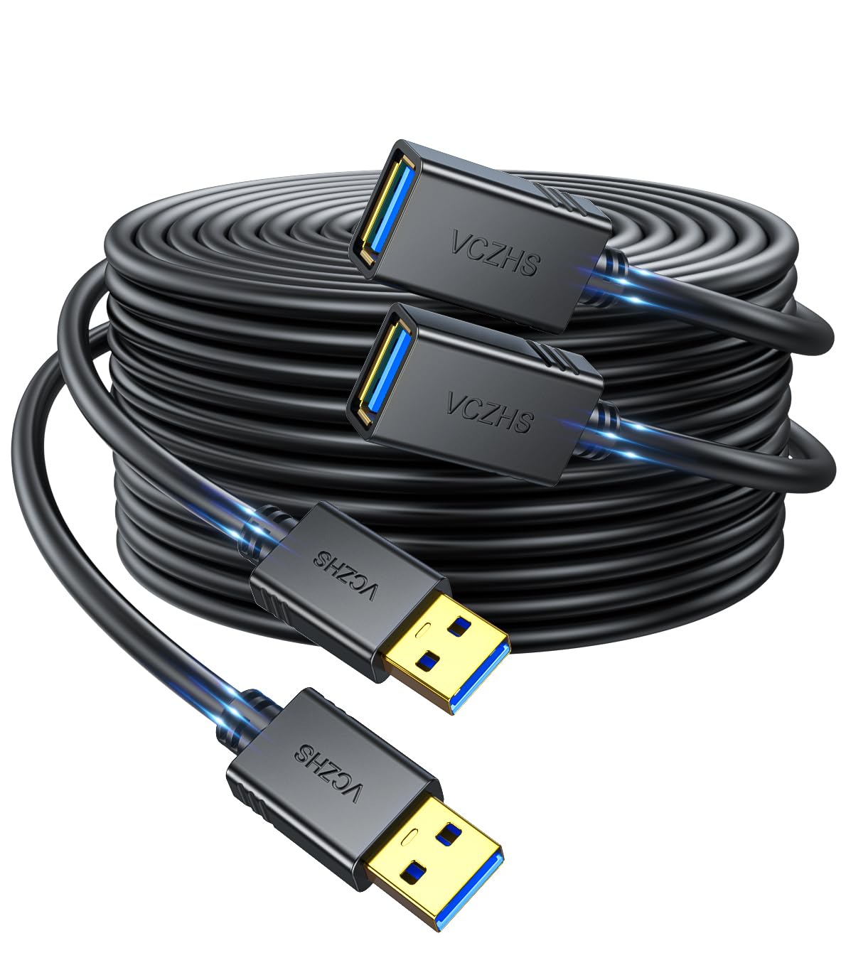 VCZHS USB 3.0 Extension Cable (2 Pack, 3.3FT) - Male to Female Extender for Flash Drive, Keyboard, Mouse, Printer, Webcam - High Speed Data Transfer for Home & Office Use
