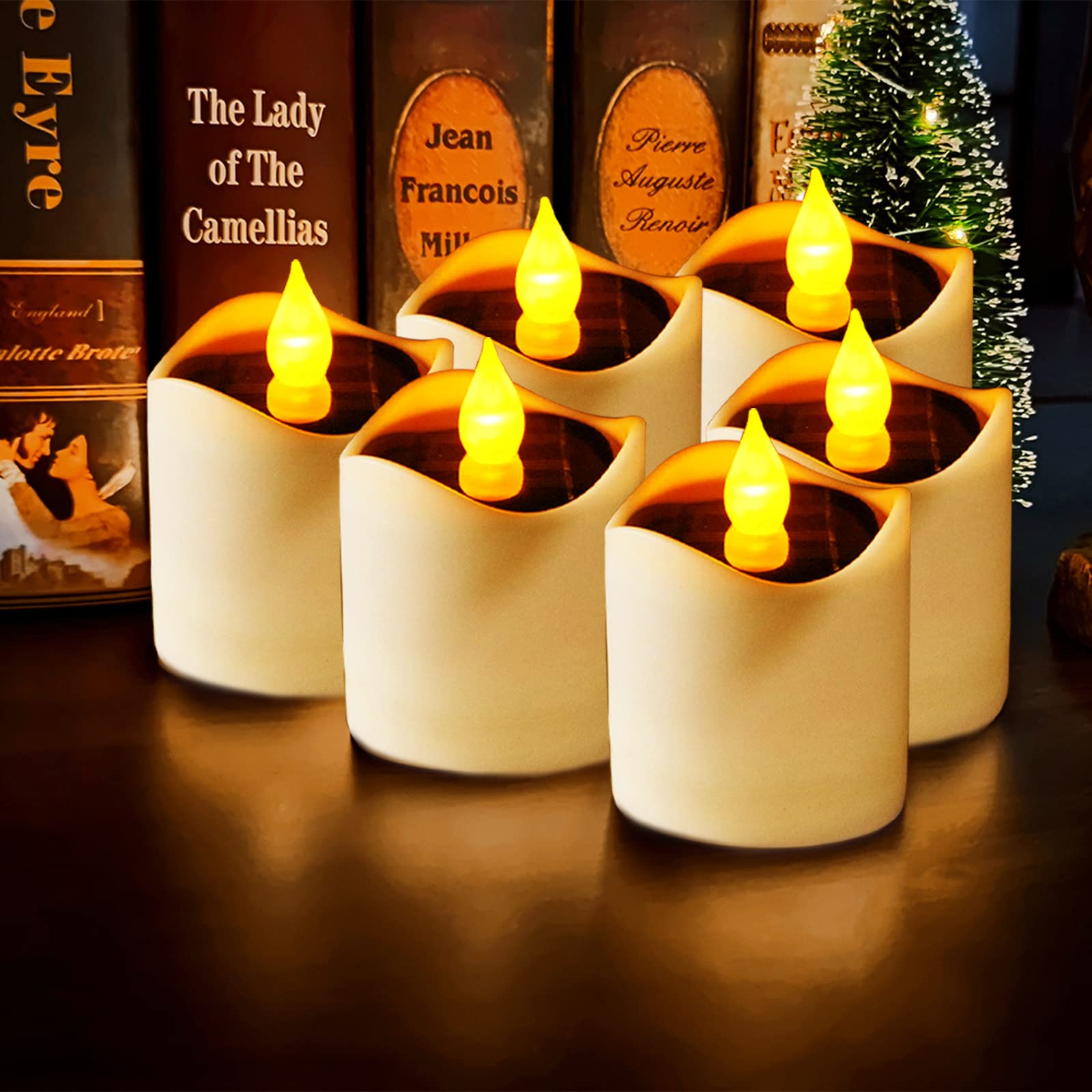 DiliDala 6 Pack Solar Powered LED Candle Lights Outdoor - Warm White Flameless Tea Lights for Wedding, Christmas, Halloween Party Decor - Waterproof & Realistic Flickering Flame for Garden, Patio, Table Centerpiece