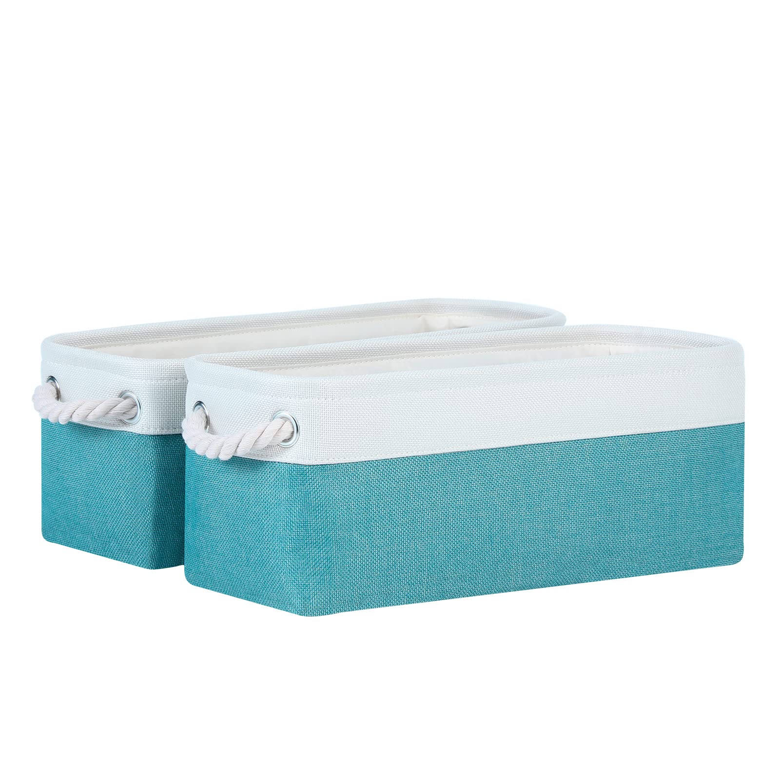 Bidtakay Set of 2 Narrow Storage Baskets - 15x6x5.5 Inch Teal Blue Bathroom Organizer Bins for Shelves, Toilet Tank & Desk | Soft Woven Tall Baskets for Home, Office & Small Space Organization