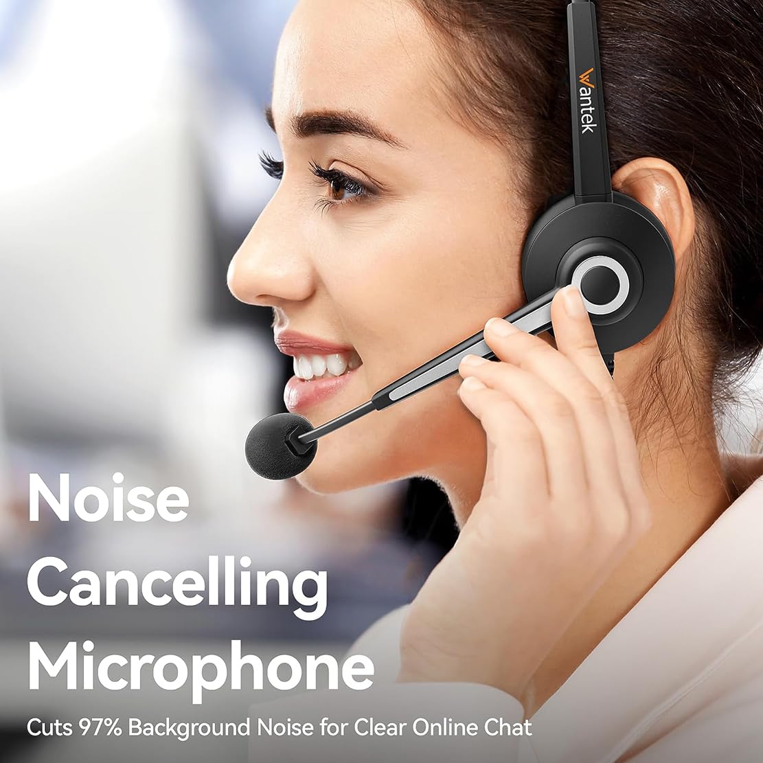 Wantek USB Headset with Noise Cancelling Mic for Skype, Call Center, Office Use