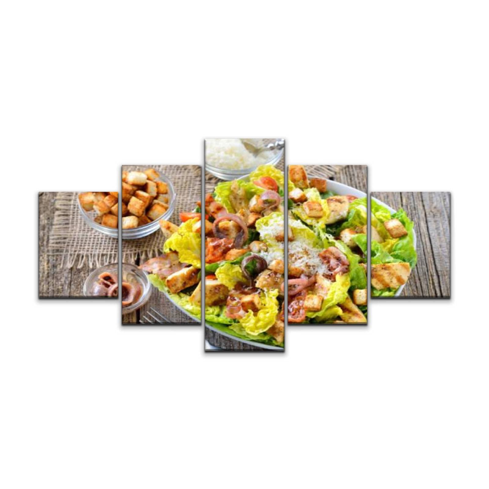 Skipvelo Caesar Salad with Grilled Chicken Wall Art - 5 Piece Canvas Prints Set, Framed Home Decor Paintings for Kitchen & Dining Room Decorations