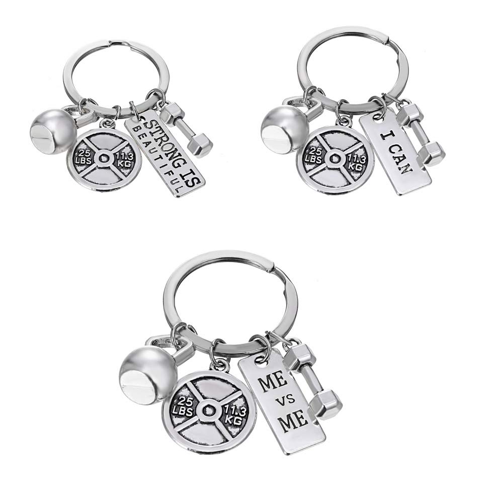 RINHOO Stainless Steel Gym Keychain - Weight Plate Dumbbell Kettlebell Fitness Charm Keyring for Athletes & Bodybuilders - Perfect for Gym Bags, Workout Gear & Fitness Enthusiast Gifts
