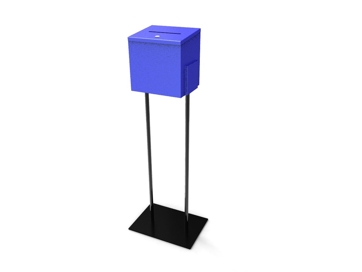 FixtureDisplays® Blue Metal Ballot Box - Secure Voting, Donation & Suggestion Collection Box with Black Stand (11064+10918-BLUE) - Perfect for Elections, Fundraisers & Office Feedback