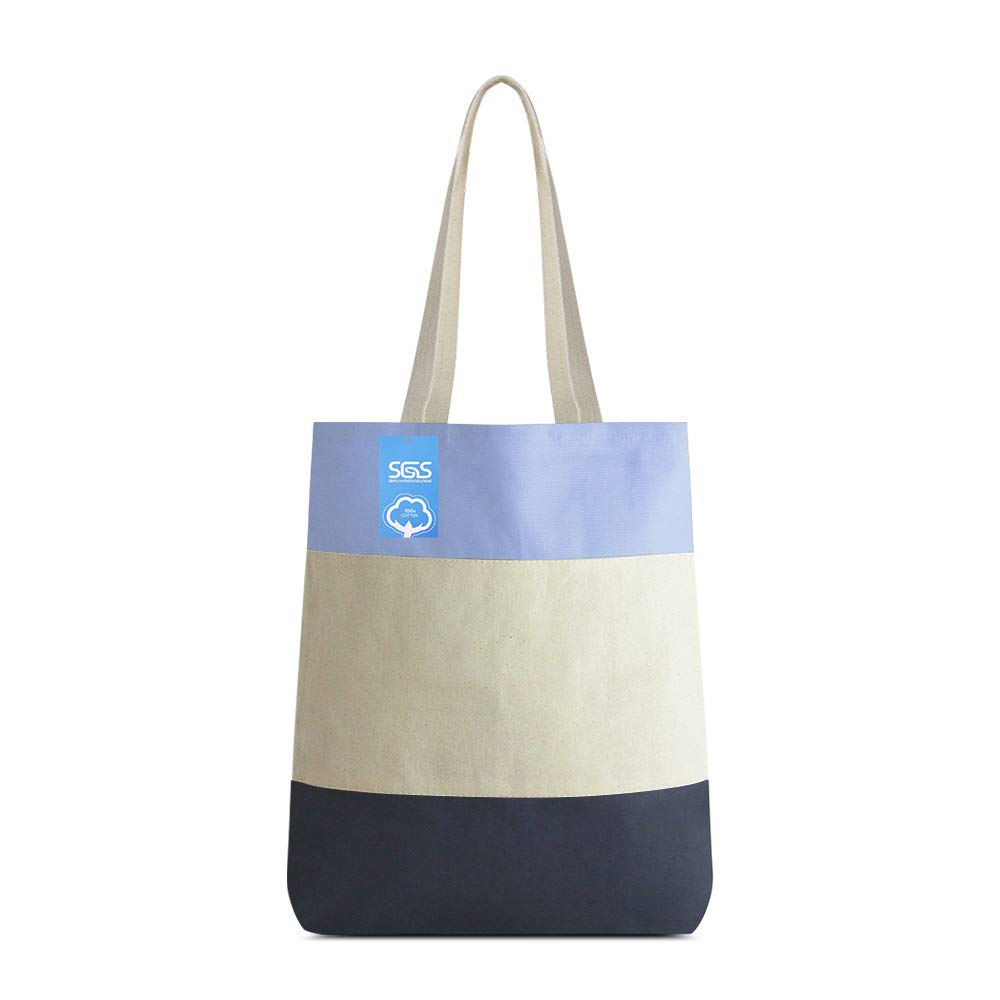 Simply Green Solutions 100% Cotton Reusable Canvas Tote Bag - Eco-Friendly Tri-Tone Design in Navy | Perfect for Grocery Shopping, Beach Trips & Farmers Markets