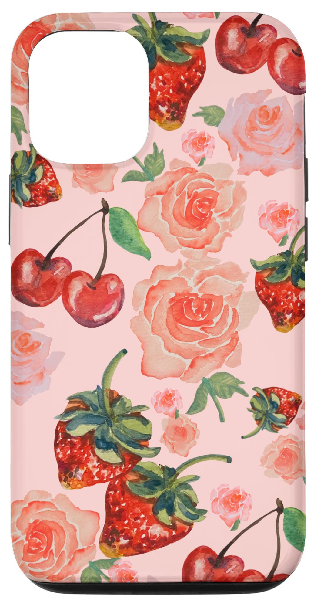 iPhone 12/12 Pro Case - Coquette Aesthetic Design with Strawberry, Rose & Cherry Floral Pattern | Trendy Grandmillennial Style Phone Cover for Women | Perfect for Everyday Use, Travel & Social Media Photos
