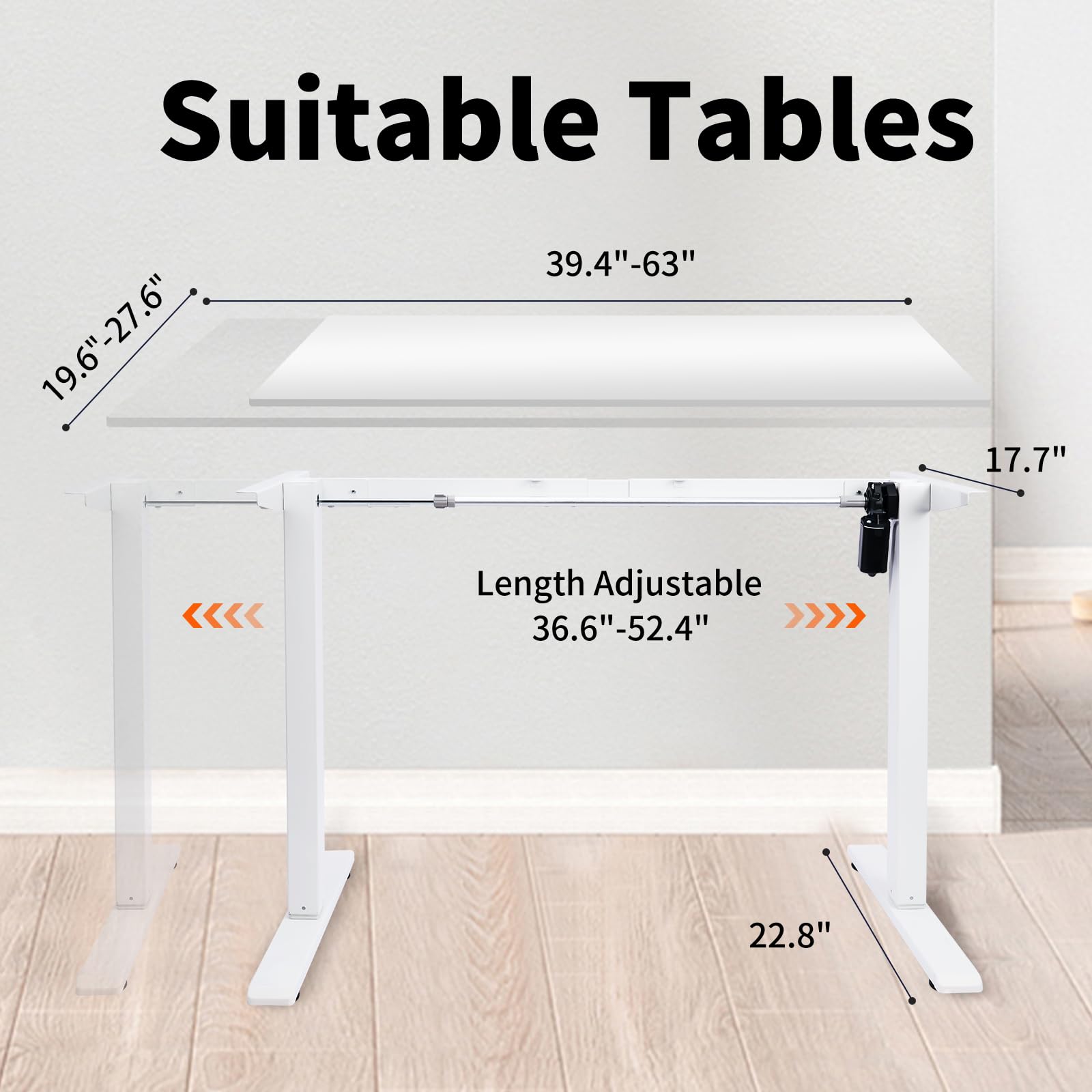 Electric Standing Desk Frame - Height Adjustable Table Legs with Memory Controller, White Ergonomic Stand Up Desk Base (Up to 47.2