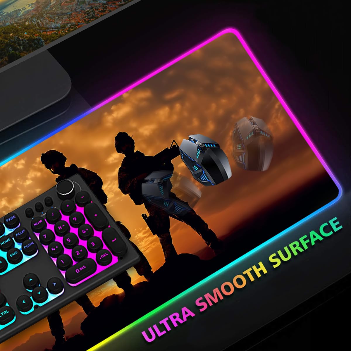 RGB Gaming Mouse Pad with LED Glow & Coffee Coaster - Large 31.5