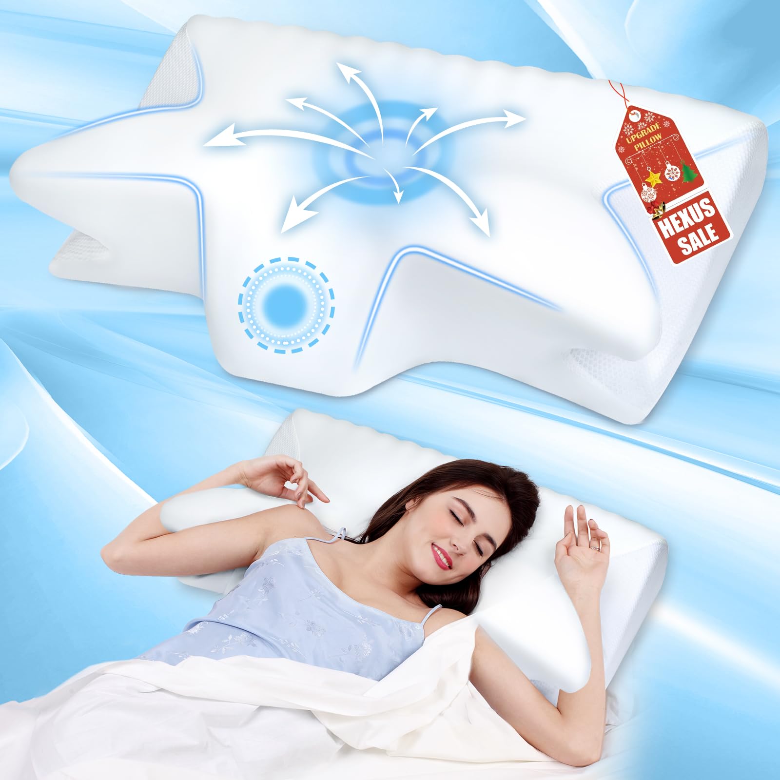 Hexus Memory Foam Neck Pillow - Pain Relief for Side, Back & Stomach Sleepers - Home & Travel Use