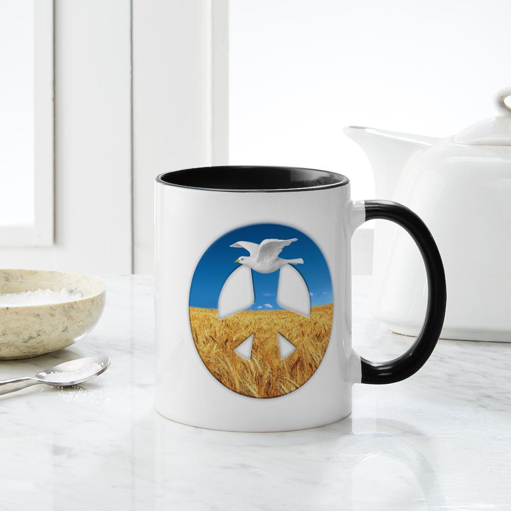 Peace In Ukraine 11 oz Ceramic Coffee Mug - 325 ml White Tea Cup for Office, Home & Gifts - Inspirational Travel Mug for Coffee Lovers & Ukraine Supporters