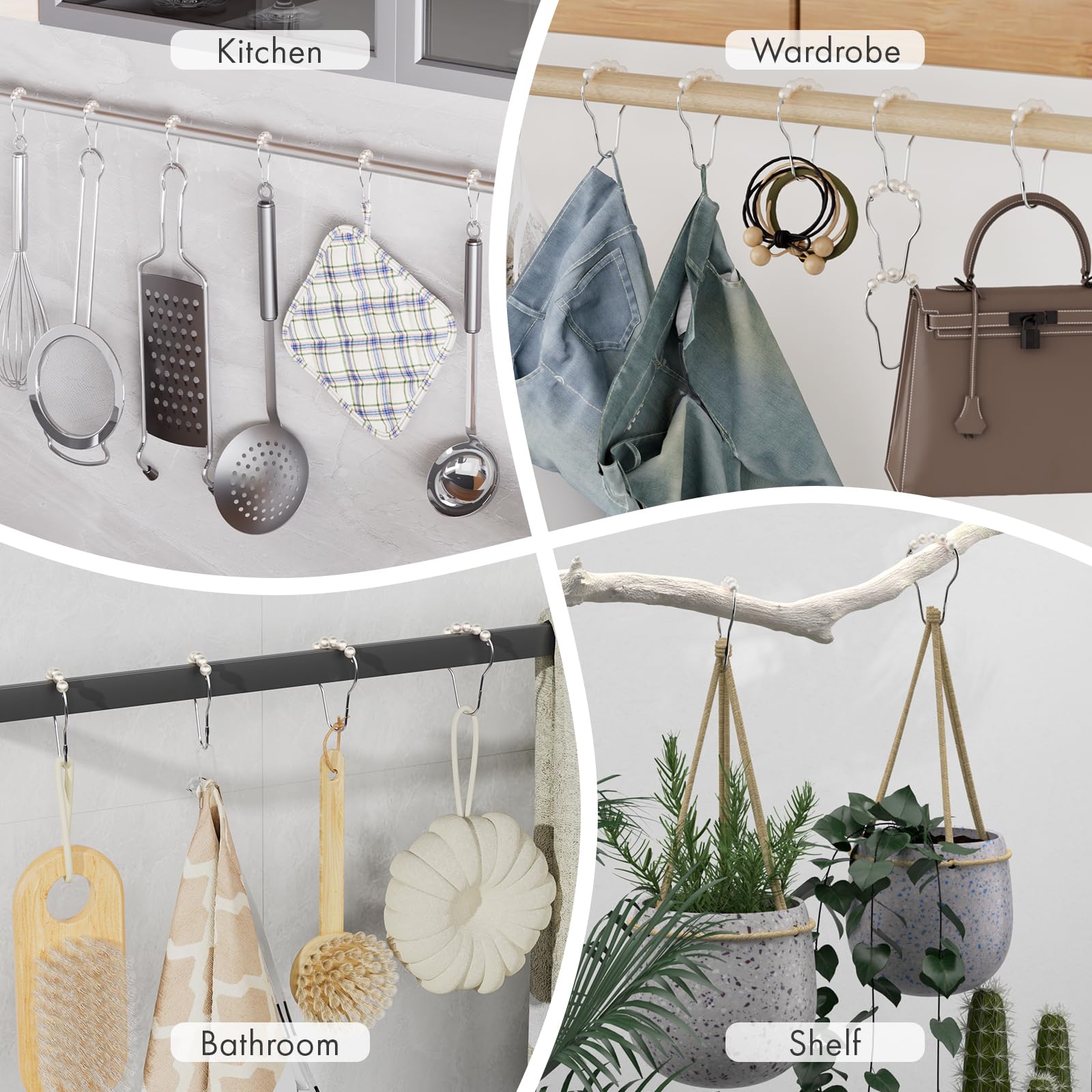 Stainless Steel Shower Curtain Hooks - 12 Pack Decorative Bathroom Hooks for Shower Curtains, Rustproof & Durable White Shower Accessories - Perfect for Bathroom, Hotel, and Home Decor