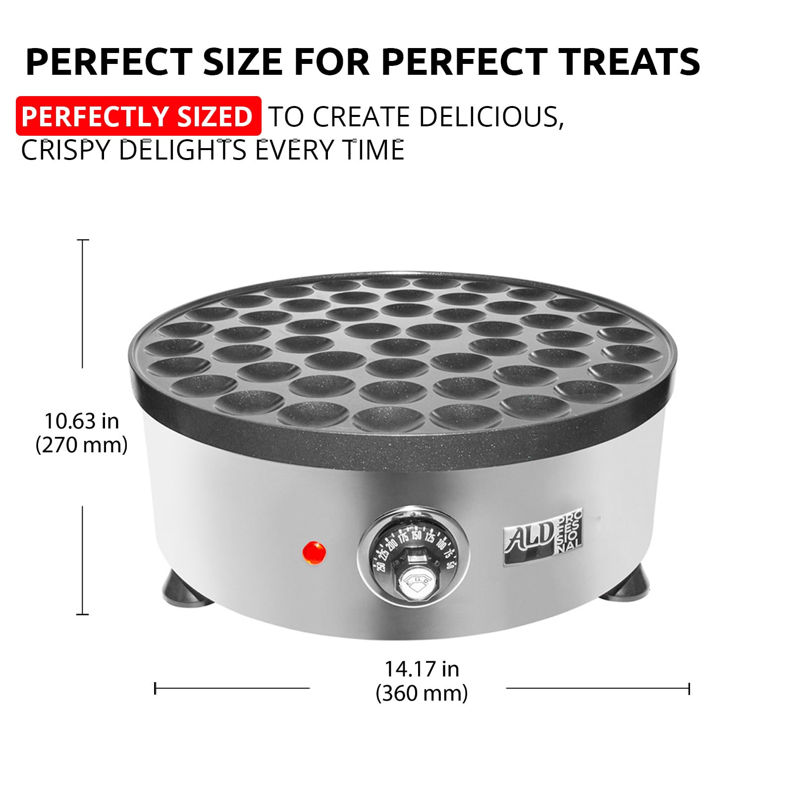 ALDKitchen Mini Dutch Pancake Maker - Nonstick Poffertjes Iron Pan for 110V | Perfect for Breakfast, Parties & Dutch Treats | Includes 50 Round Molds