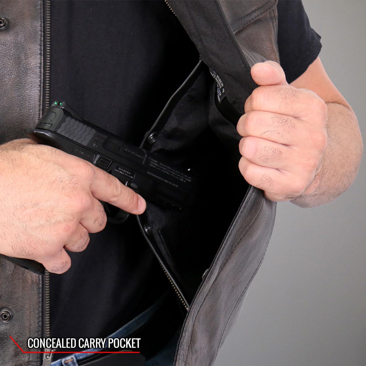 Hot Leathers VSM1035 Men's Distressed Brown Conceal Carry Club Leather Vest - Medium | Motorcycle Riding, Biker Jacket, Outdoor Adventure Gear