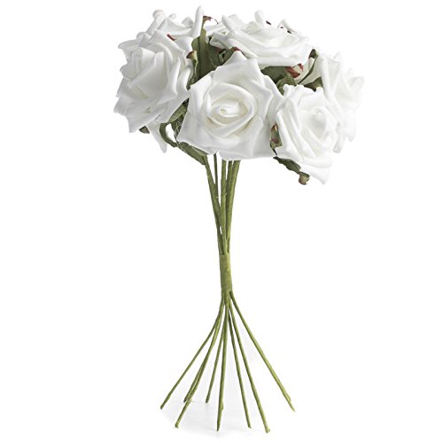 Premium White Foam Rose Stems - Bulk Pack of 12 Artificial Flowers for Wedding Centerpieces, Home Decor, Floral Arrangements & DIY Crafts (8.5
