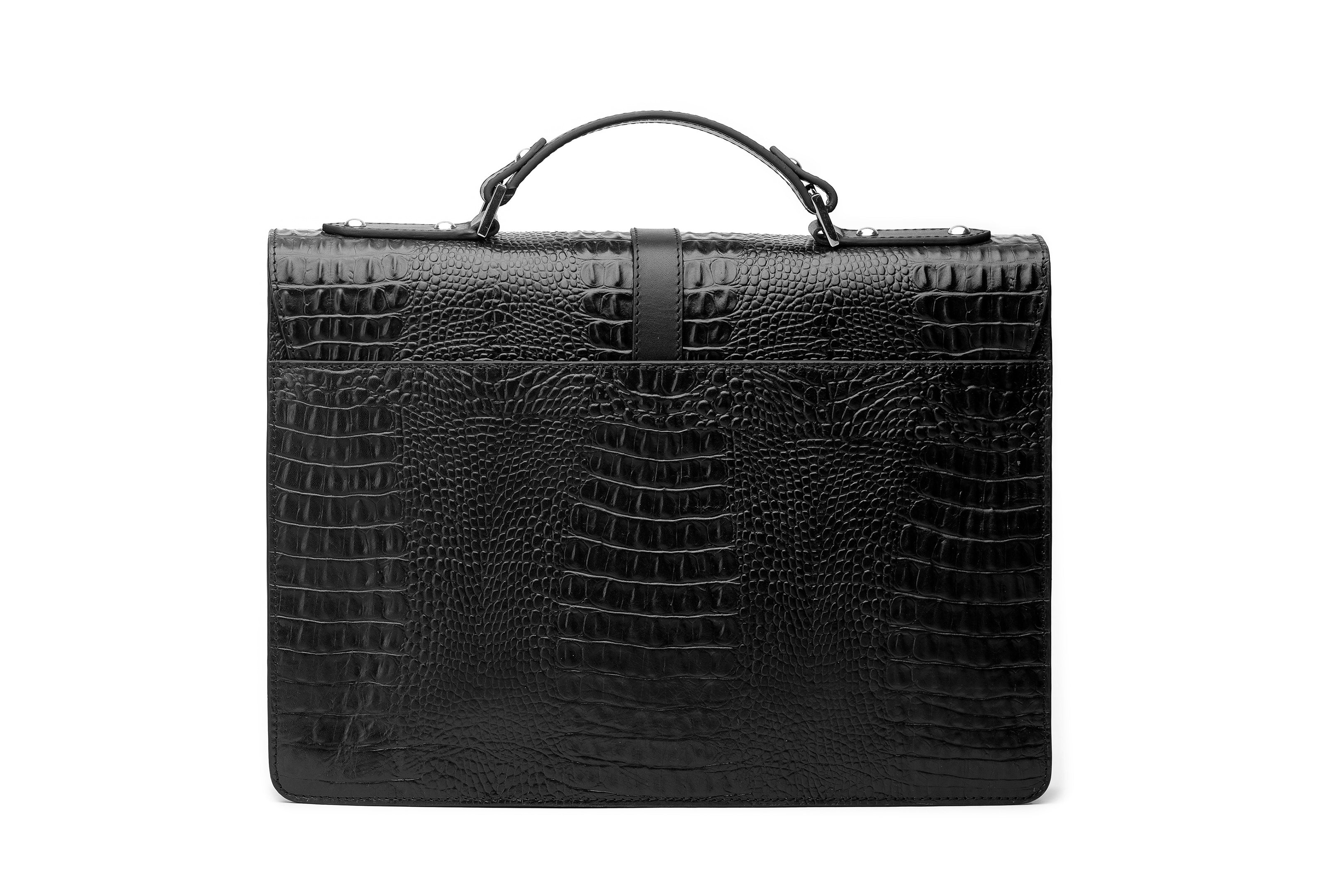 Premium Genuine Leather Laptop Briefcase - Black Crocodile Embossed Business Bag for Men & Women | Perfect for Office, Travel & Professional Meetings